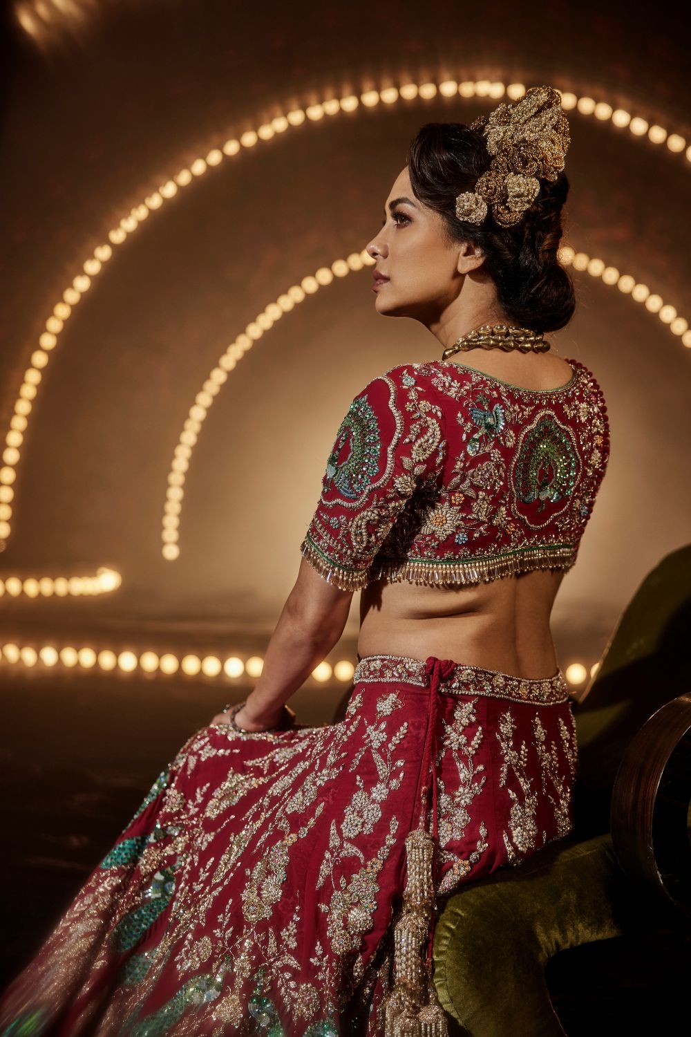 Pomegranate Lehenga with a Melange of Fauna Motifs