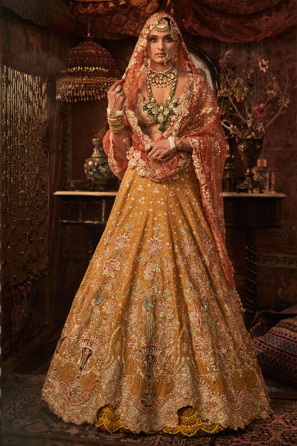 Golden colour hot sale bridal lehenga