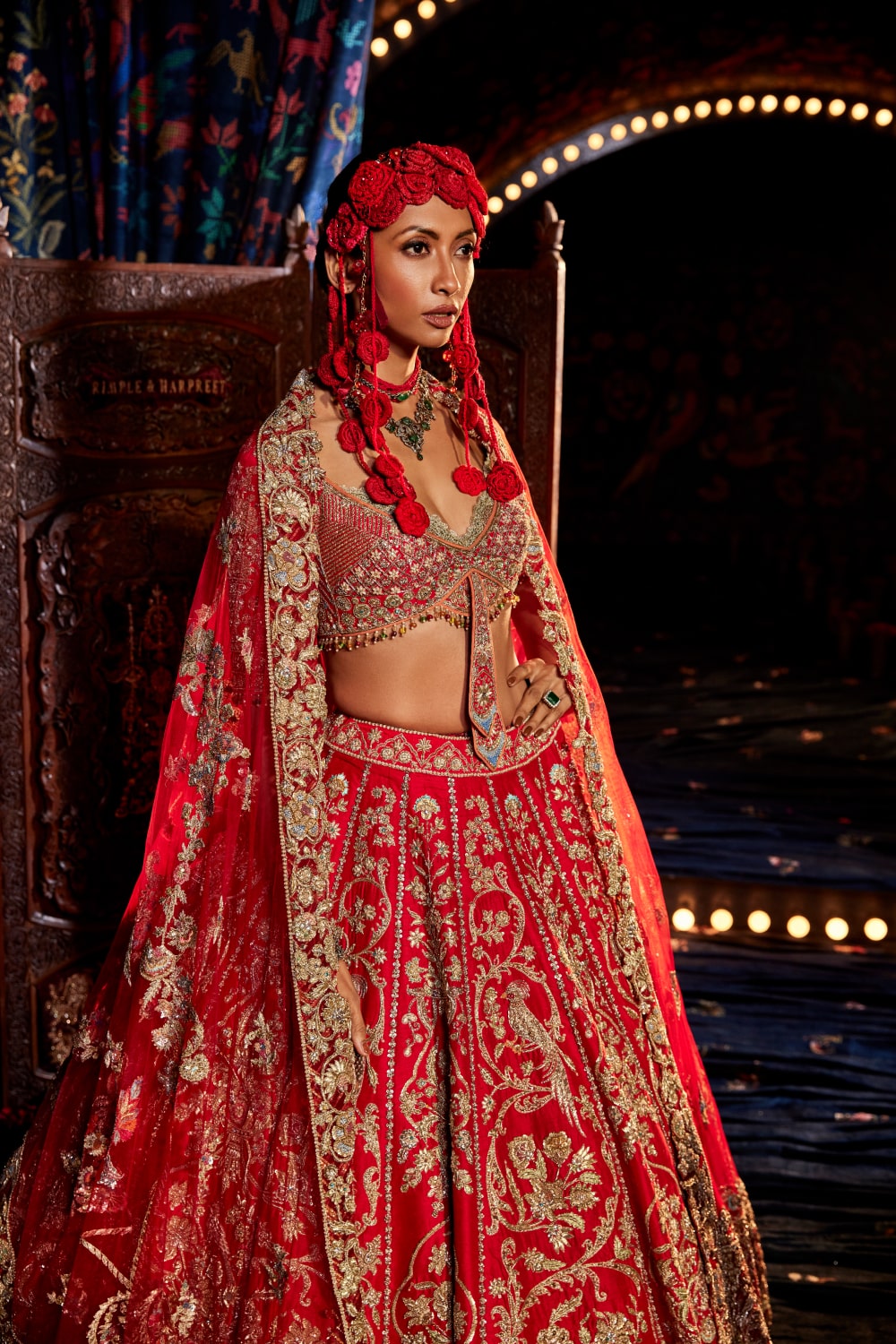 Beauty Blogger Bride Wore A Scarlet Red 'Kalidar' Lehenga With Customised  Long Veil