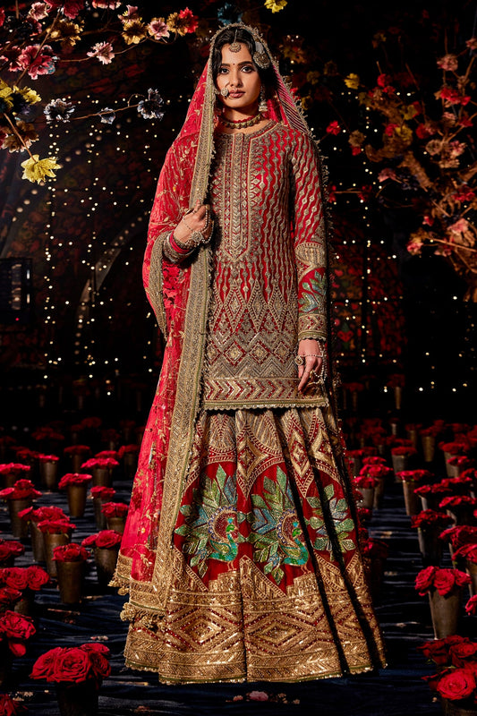 Deep Red Sequin Sharara Set