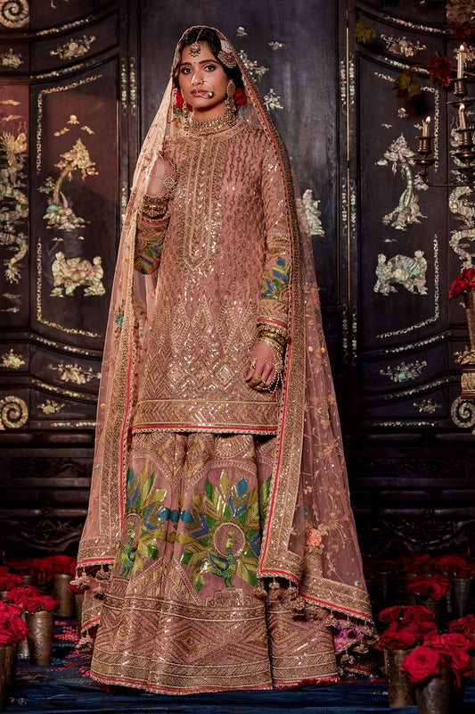 Peach Pink Sequin Sharara Set