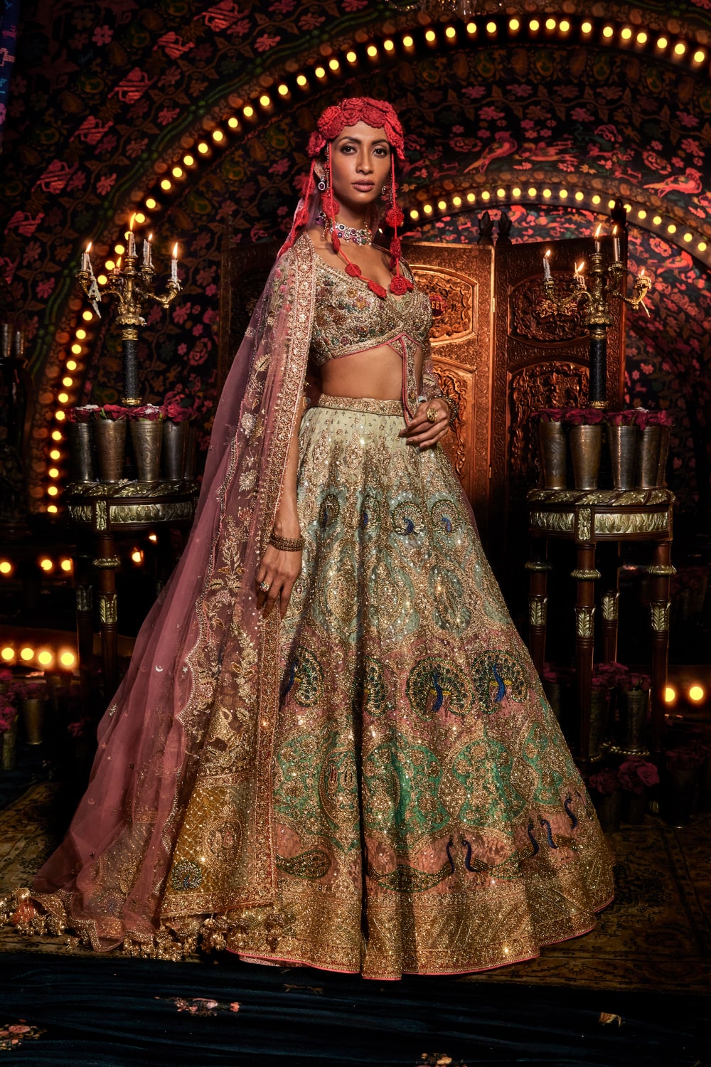 Pickle Green Color Floral Printed Lehenga With Lace Work Choli – Cygnus  Fashion